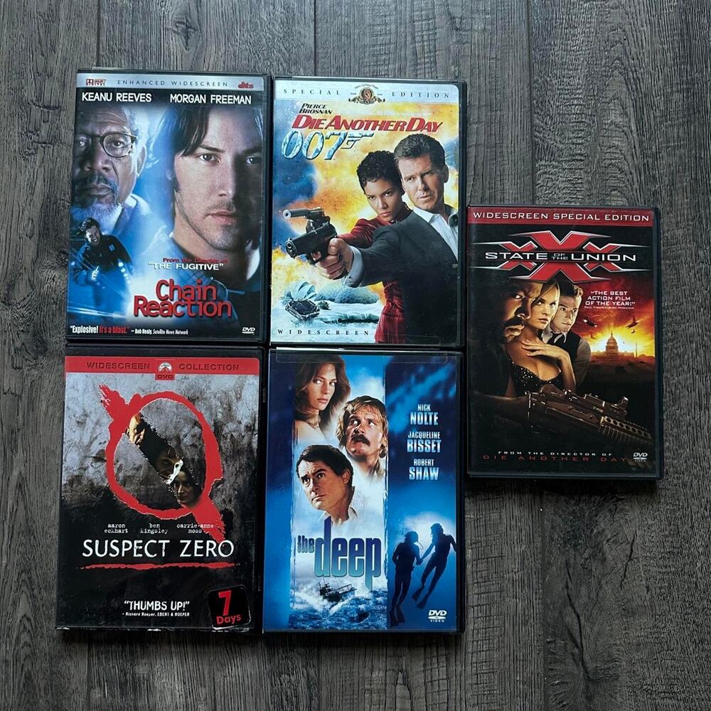 Vintage 80s Chain Reaction 007 Suspect Zero The Deep Action DVD Movie Bundle Lot